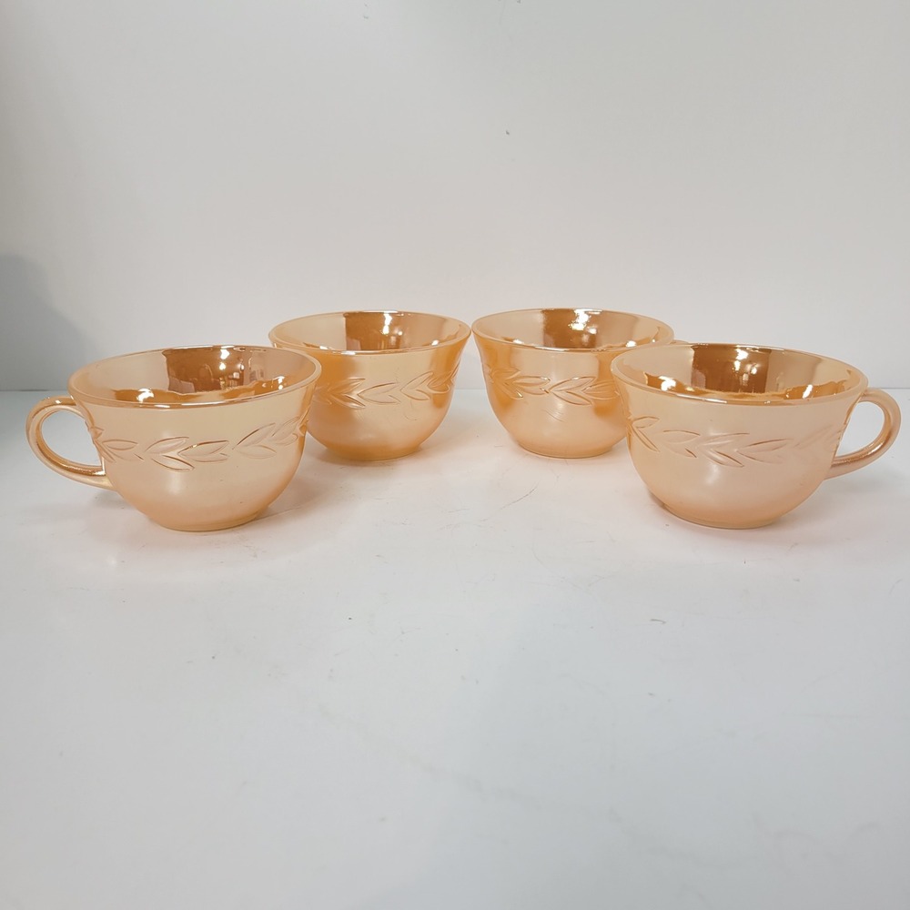 Vintage Fire King Peach Luster Laurel Leaf Tea Cups Set of 4